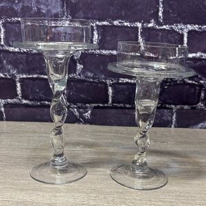Vintage Twisted Pillar Glass Candleholders